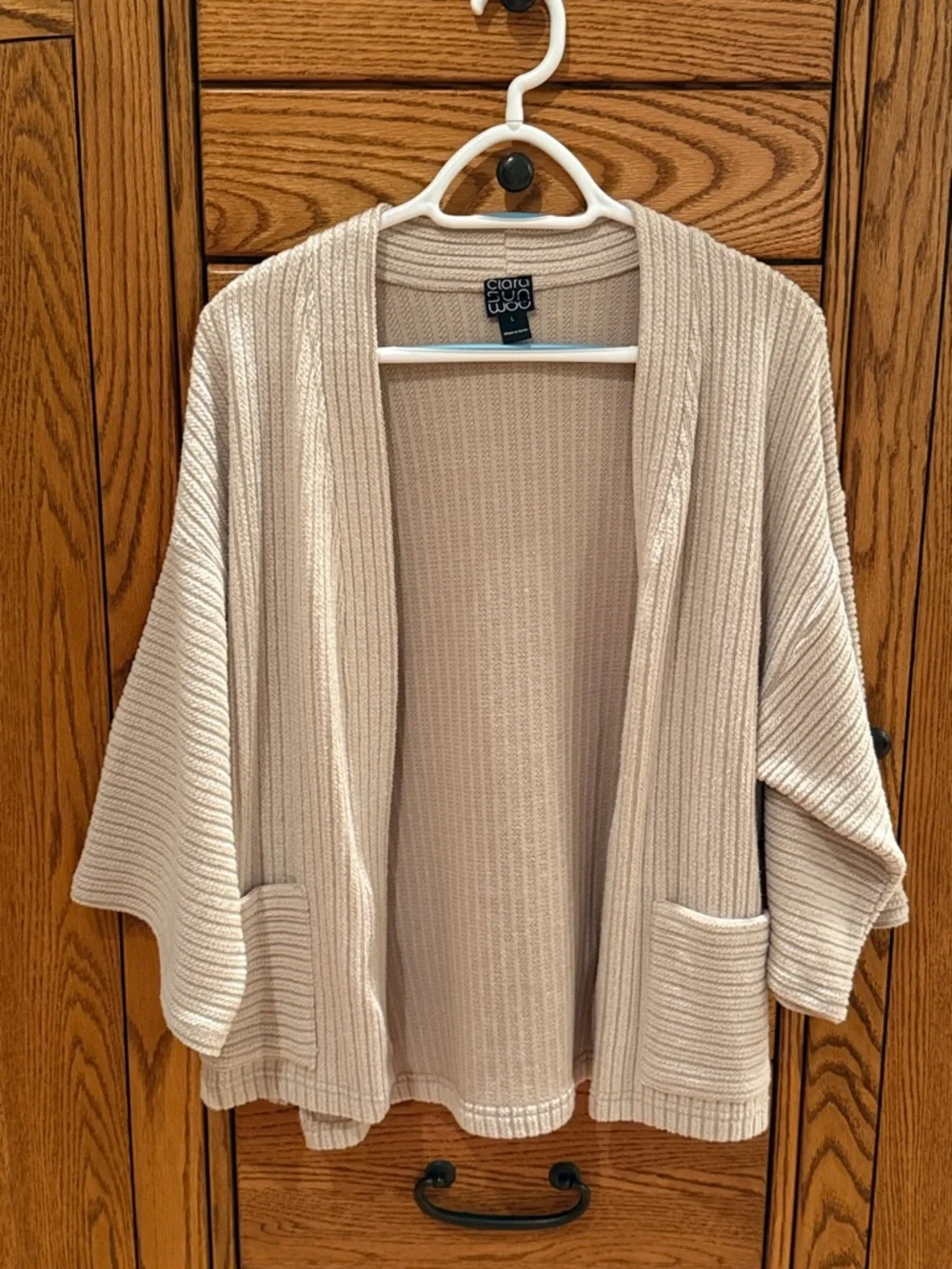Clara Sun Woo Beige Ribbed Open-Front Cardigan - Picture 1 of 1